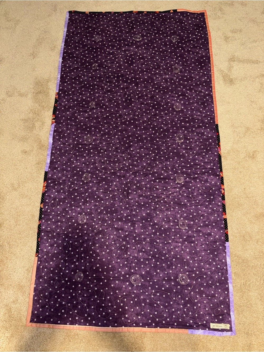 Handmade Butterfly Floral Quilted Table Runner in Purple and Black 54 in long - Picture 4 of 5